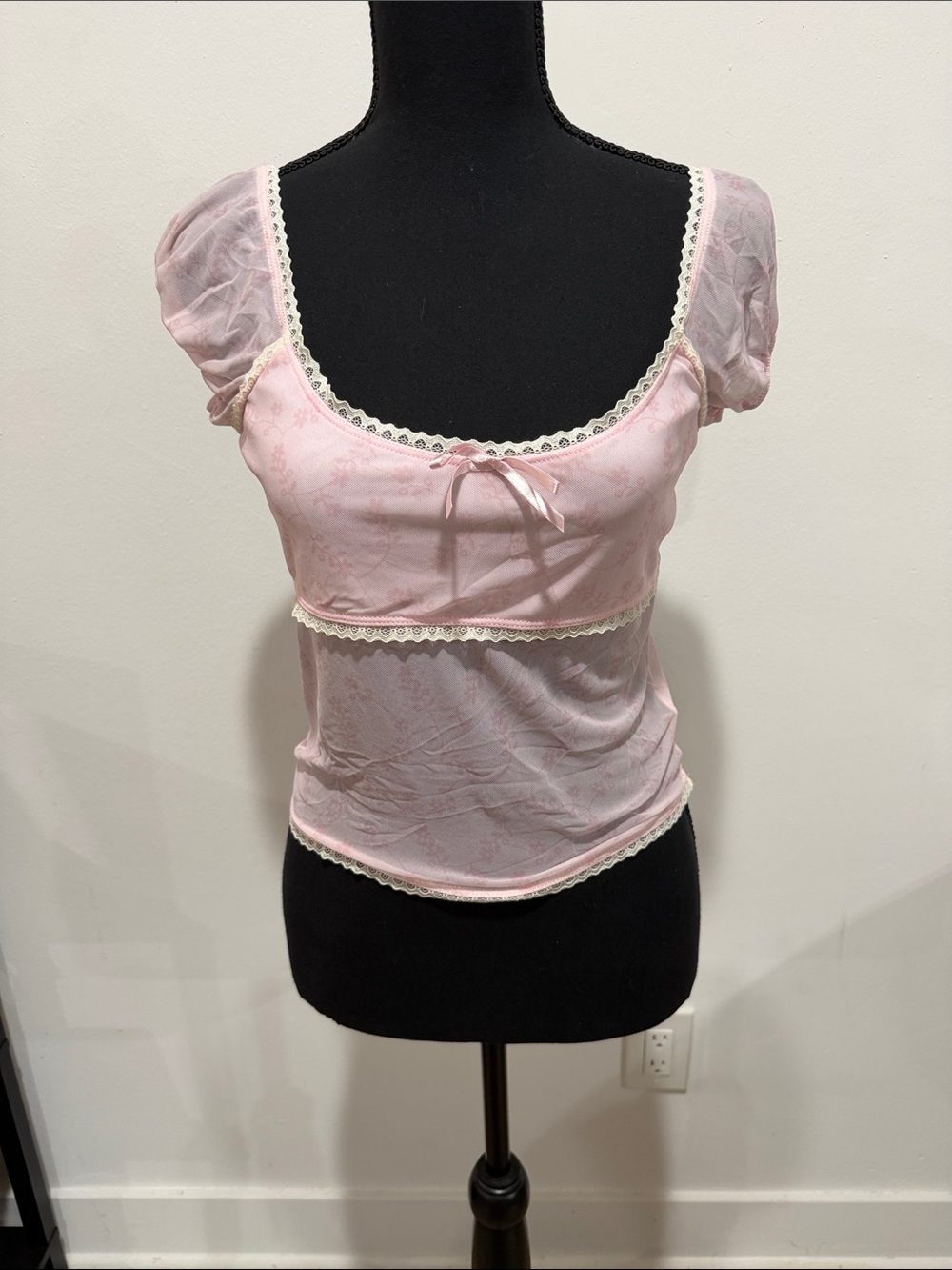 Forever 21 Light Pink Lace-Trim Sheer Chemise Top